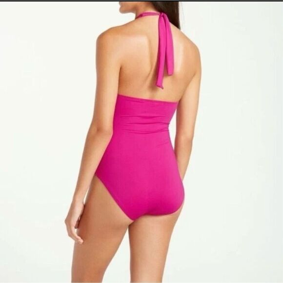 Tommy Bahama Size 12 Sweetheart Neck One Piece Swimsuit Hot Pink Halter Push Up - Picture 3 of 10